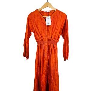 NEW! Khaadi Button Up Maxi Dress Long Sleeve Rust V Neck - XS